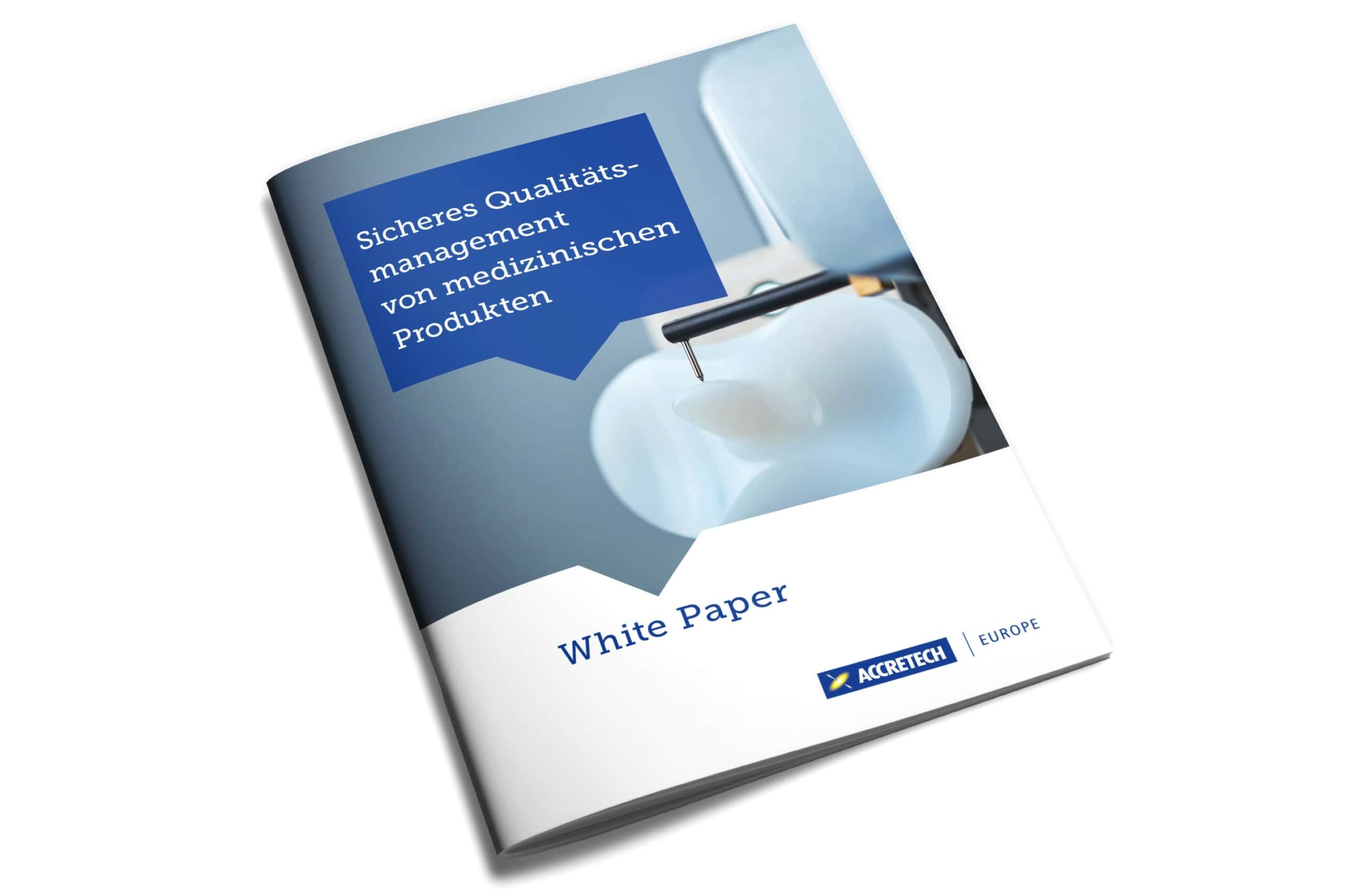 Hier sehen Sie das Deckblatt des Whitepapers mit dem Titel "Sicheres Qualitätsmanagement von medizinischen Produkten"